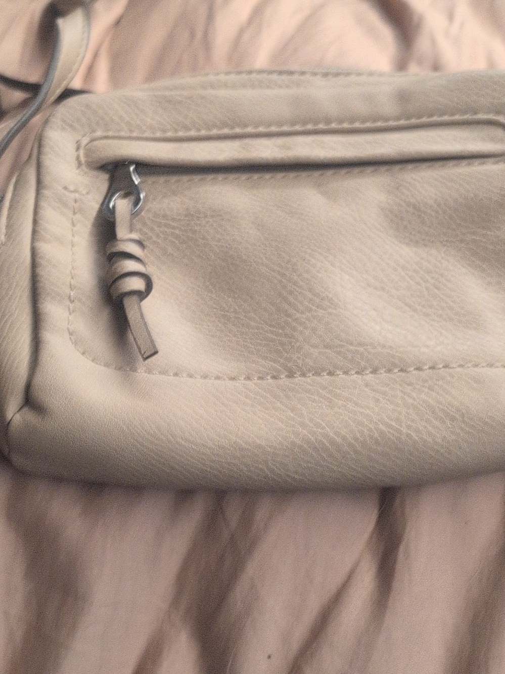 Relic Light Beige Leather Crossbody Bag with Front Zip